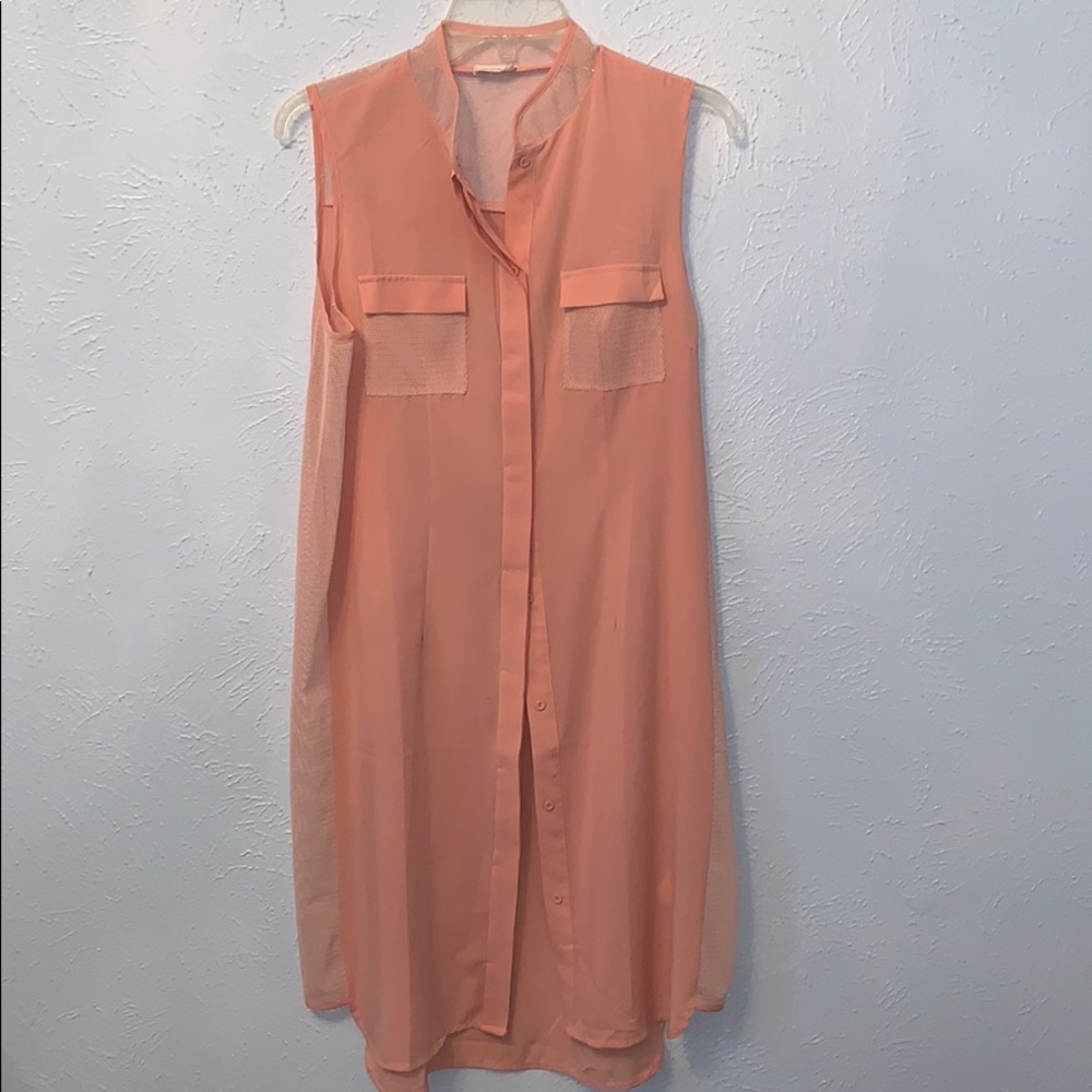 Pink button down Dress with Mandarín Collar